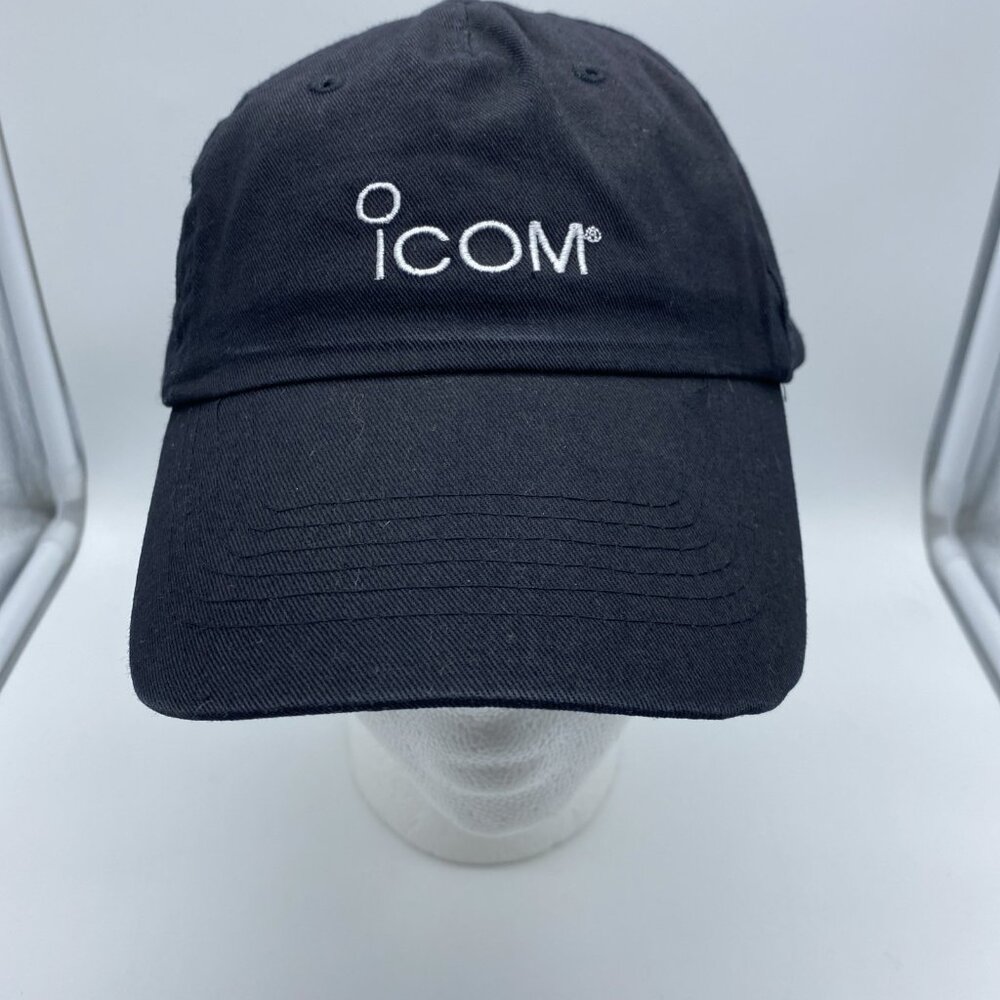 iCOM Ham Radio Logo Embroidered Black Cap Hat Hook & Loop Hit Wear